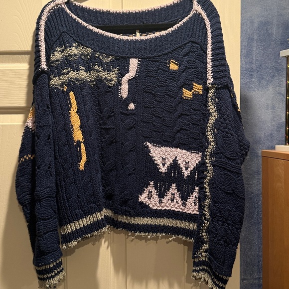 Free People Navy and Pink Patterned Sweater - Picture 4 of 5